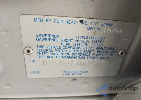 2001 Subaru Forester S z USA, uszkodzony, nr VIN JF1SF65691H752103